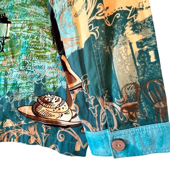 Jane Ashley Rome Button-Up Shirt Jacket Italy 1X Landmarks Streetlamps Europe - Picture 7 of 13